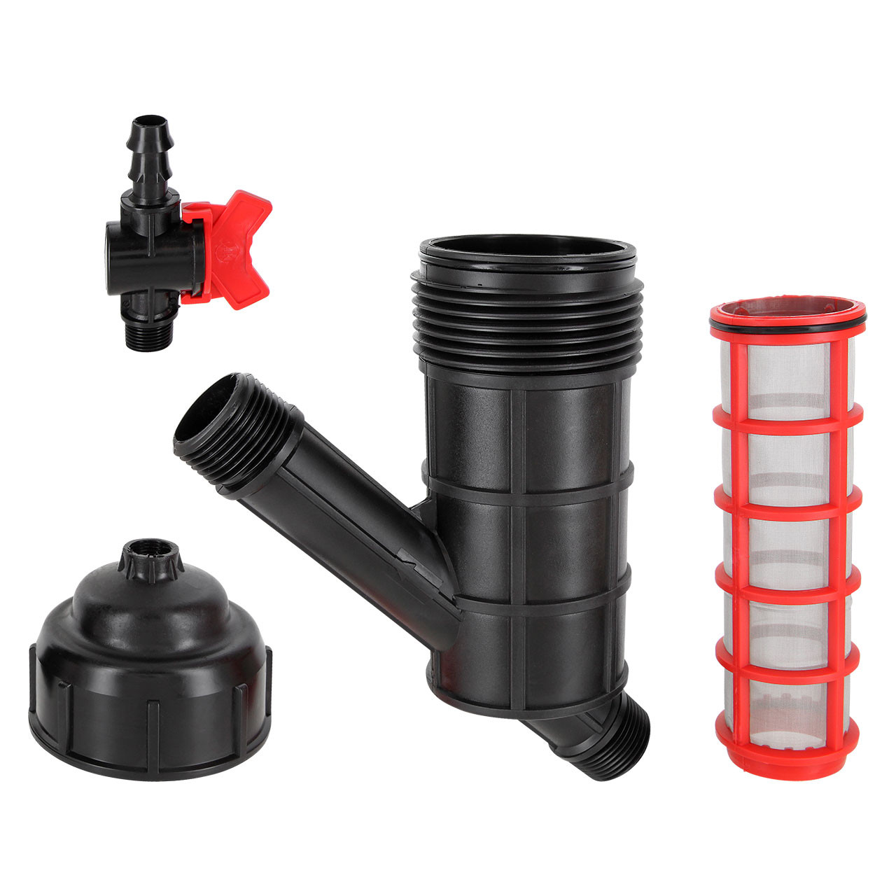 PPC Kunststoff Wasserfilter Siebfilter Filterkartusche 2x Außengewinde 1" oder 1 1/4" mit Spülhahn