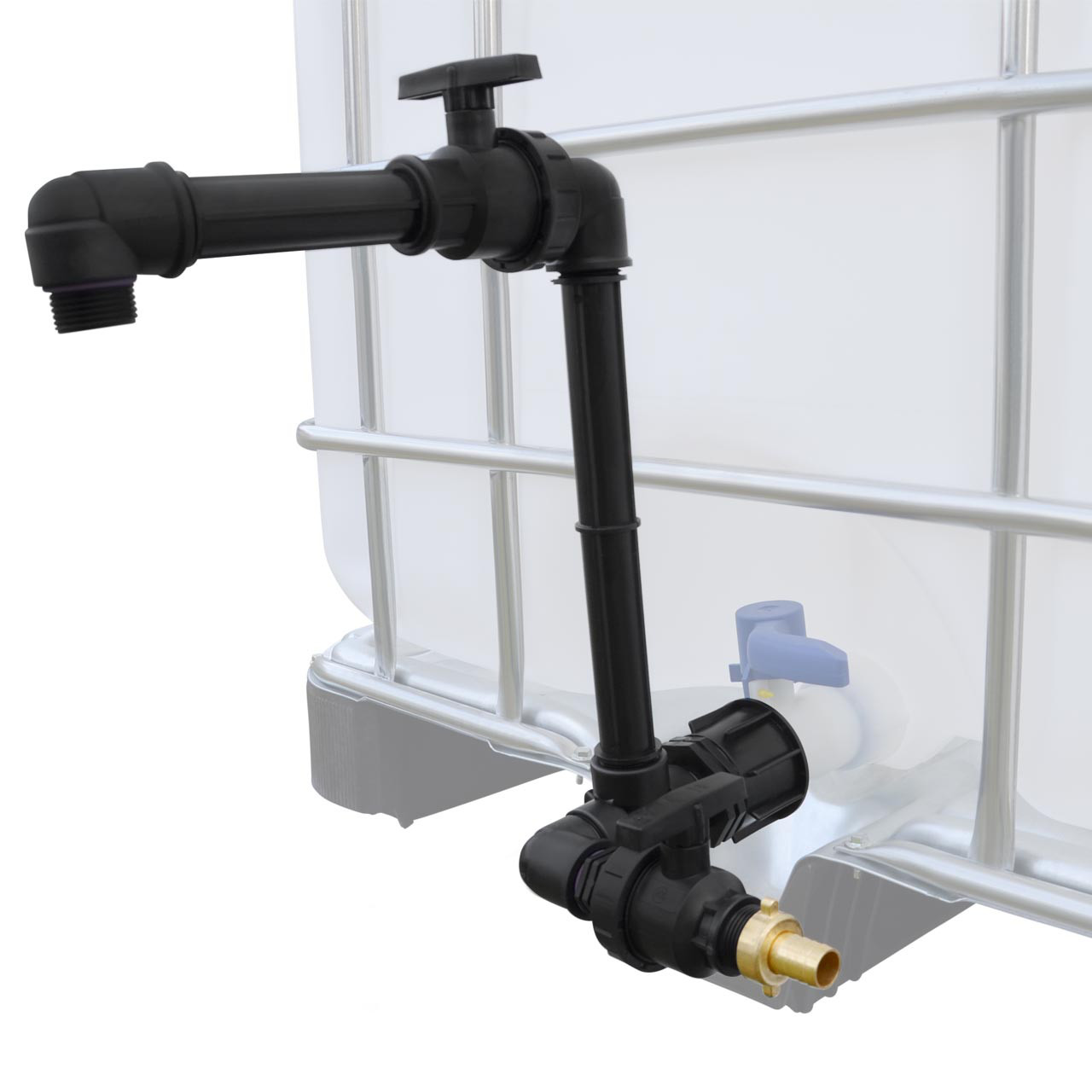 IBC Container Adapter S60x6 (60mm) Grobgewinde DN 50 - 1" Kugelhahn Schwanenhals + Ablasshahn für Gießkanne