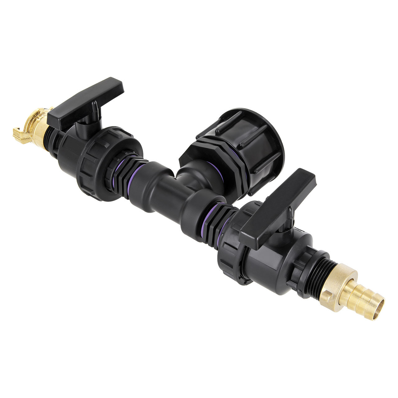 IBC Adapter S60x6 - 2-fach 1" Kugelhahn mit 3/4" Tülle + "GeKa" kompatibel