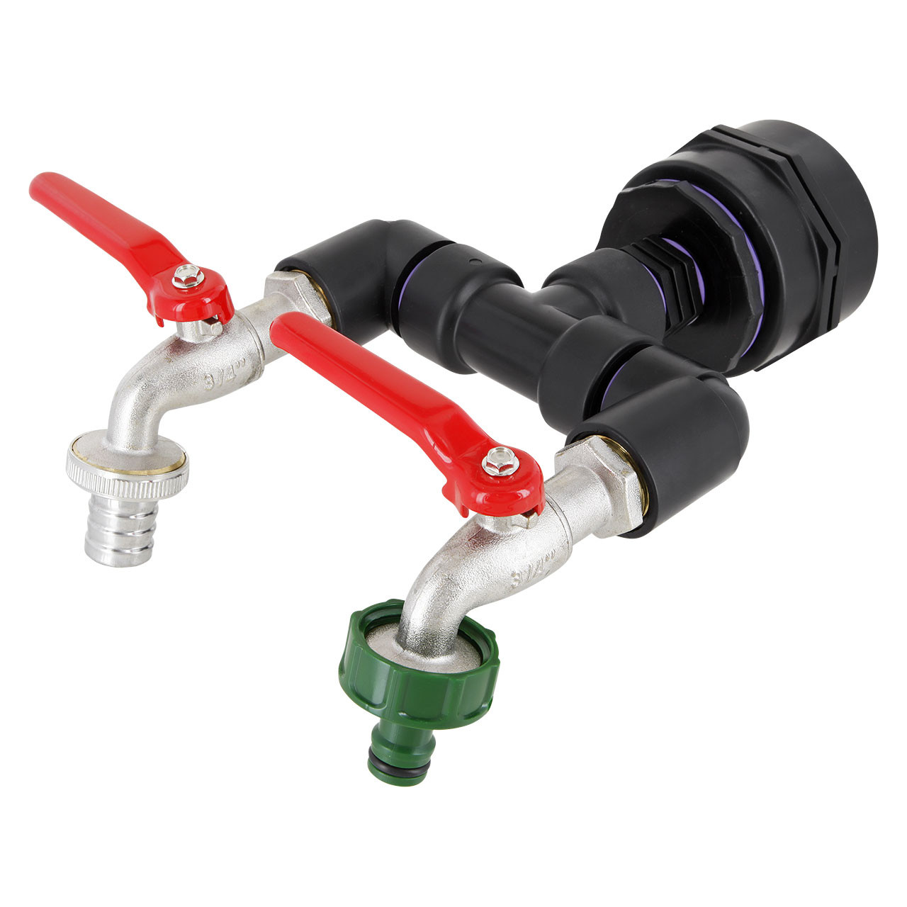 IBC Adapter BSP 2" - 2-fach 3/4" Kugelhahn + "GARDENA" kompatibel