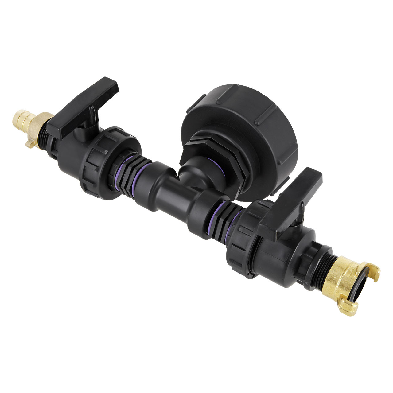 IBC Adapter S100x8 - 2-fach 1" Kugelhahn mit 3/4" Tülle + "GeKa" kompatibel