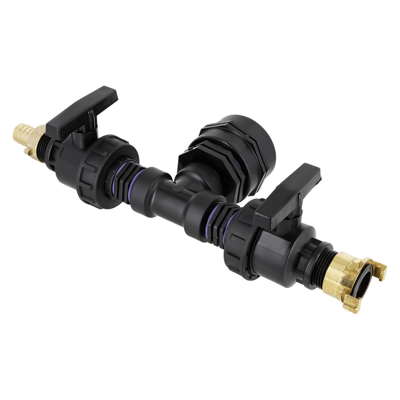 IBC Adapter BSP 2" - 2-fach 1" Kugelhahn mit 3/4" Tülle + "GeKa" kompatibel