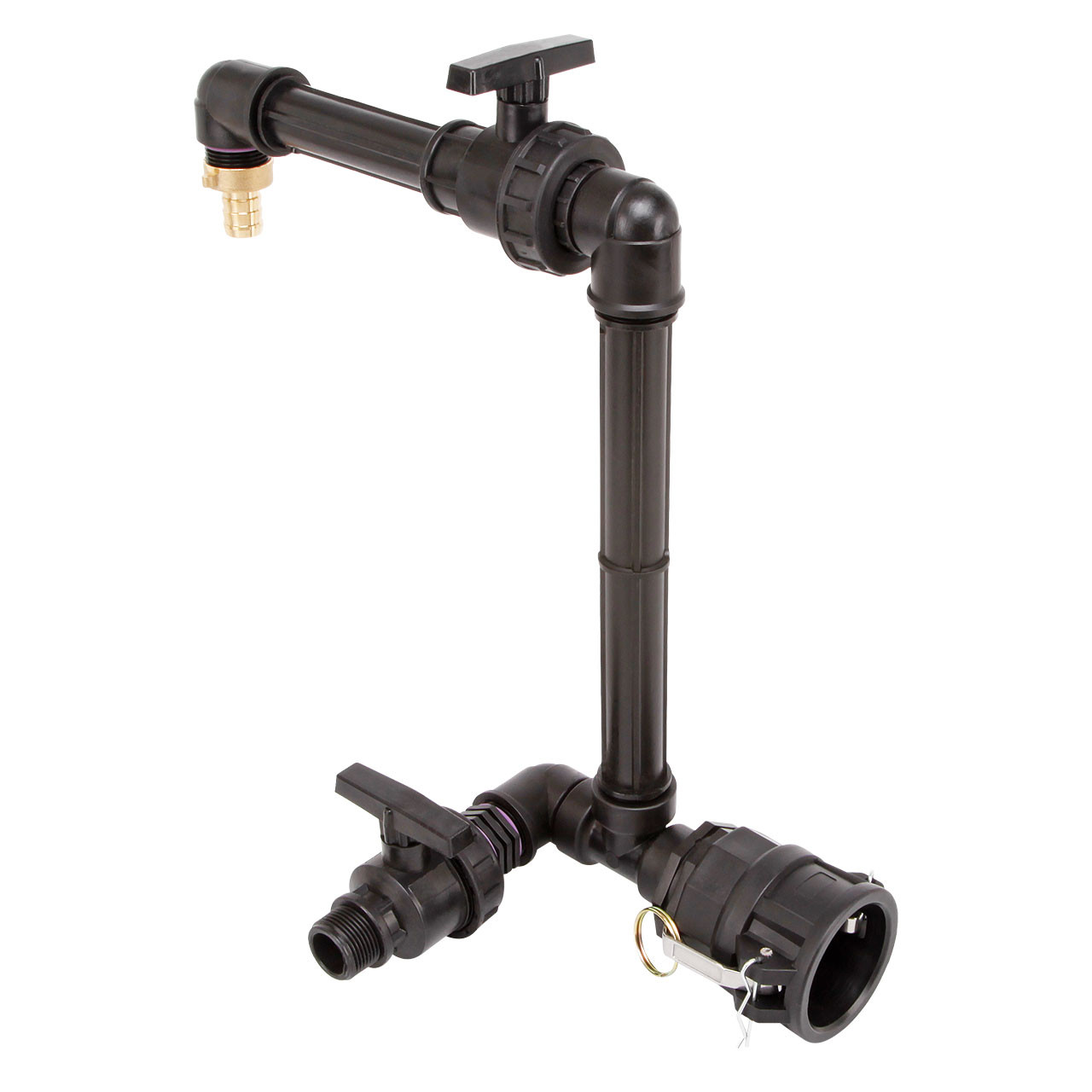 IBC Adapter 2" Camlock Dose - 1" Kugelhahn Schwanenhals + Ablasshahn